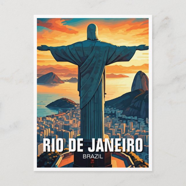 Carte Postale Rio de Janeiro Christ rédempteur coucher du soleil (Devant)