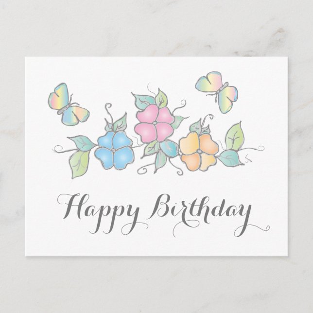 Carte Postale Rire en direct | Aquarelle florale papillon (Devant)