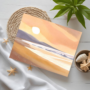 Carte Postale Rivage du coucher de soleil jaune Peinture aquar