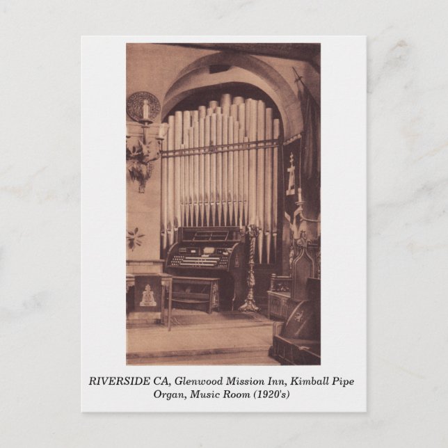 Carte Postale Riverside CA 1920 Glenwood Mission Inn Pipe Organ (Devant)