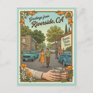Carte Postale Riverside CA Buena Vista Drive style des années 19