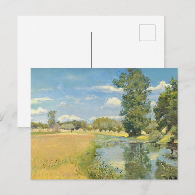 Carte Postale Rivière à travers un paysage de récolte, été (Devant / Derrière)