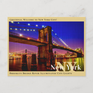 Carte Postale Rivière Brooklyn Bridge Illuminé Ville Lumières 