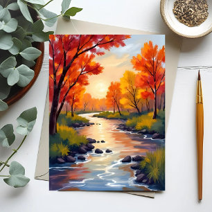 Carte Postale Rivière d'automne Aquarelle de la nature des feu
