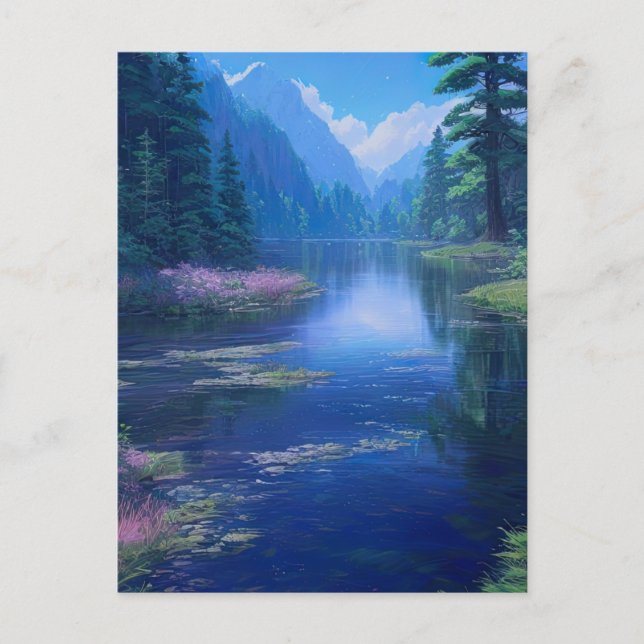 Carte Postale Rivière paisible dans l'embrace de la forêt (Devant)