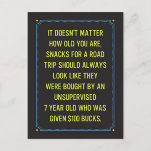 Carte Postale Road Trip Snacks Plaisanterie / Juste pour le plai