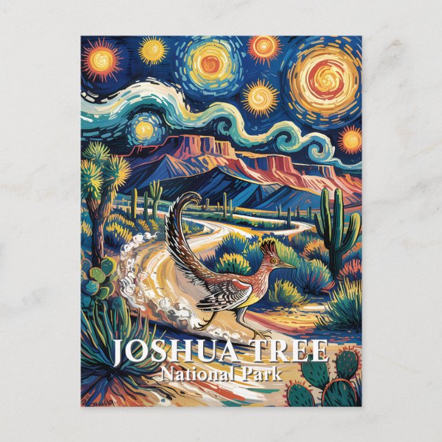 Carte Postale Roadrunner of Joshua Tree Van Gogh Night Custom (Devant)