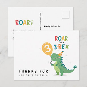 Carte Postale Roar I'm a 3-Rex Kids Troisième anniversaire Merci