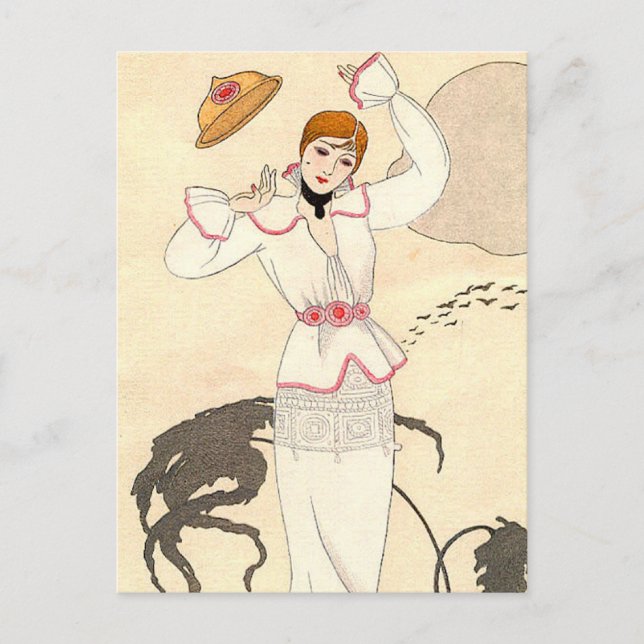 Carte Postale Robe blanche avec la ceinture rose par George (Devant)