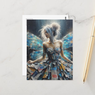 Carte Postale Robe de Patchwork Fée Bleu Ailes
