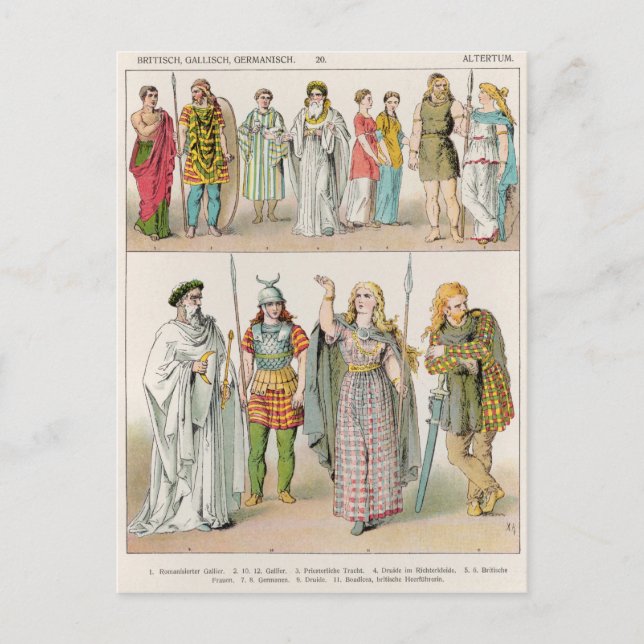 Carte Postale Robe des Britanniques, Gaulois et Allemands (Devant)