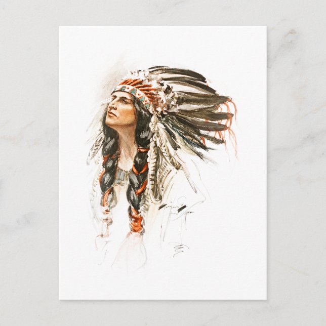 Carte Postale Robe principale indienne 1 de Hiawatha de chanson (Devant)