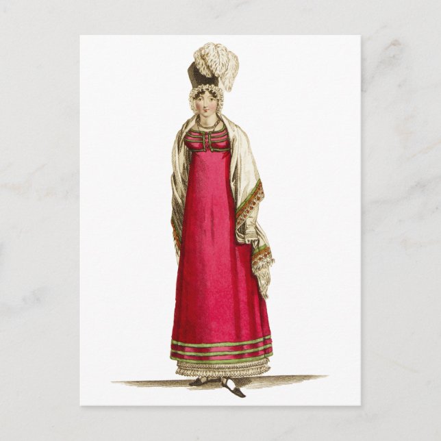 Carte Postale Robe rouge Régence, Dessin de mode 1800s (Devant)