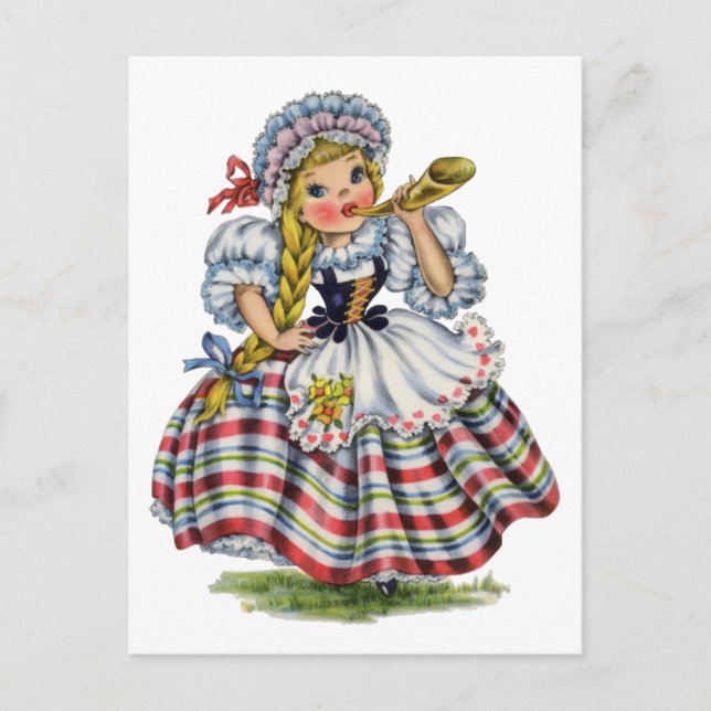 Carte Postale Robe traditionnelle de fille suisse vintage (Devant)