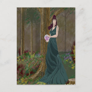 Carte postale Robe verte Lady in Forrest