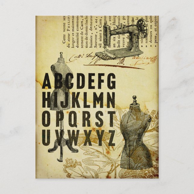 Carte Postale Robe vintage française de la machine à coudre Cart (Devant)