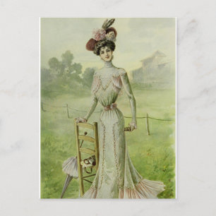 Carte Postale Robe Vintage Victorienne de Mode Française Vert