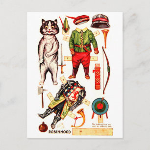 Carte Postale Robin des Bois, Poupée en papier, Louis Wain