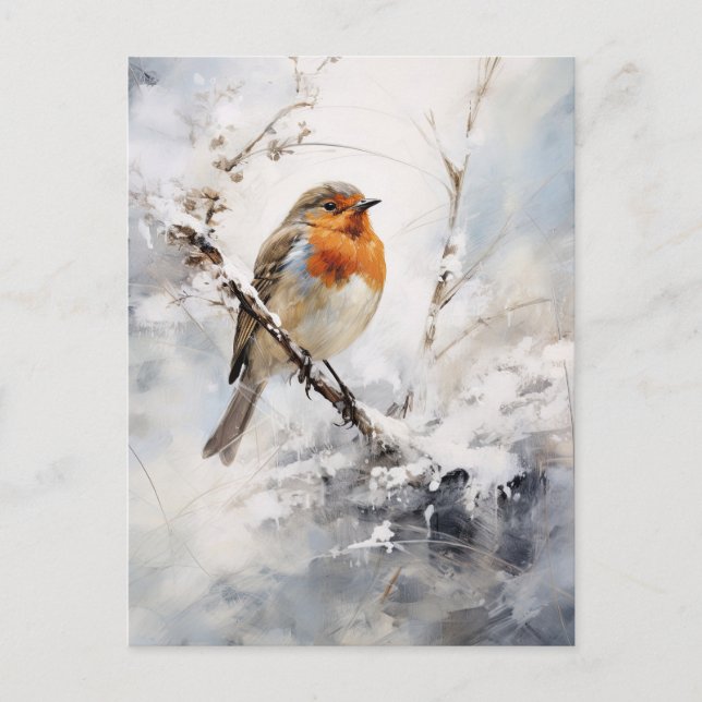 Carte postale Robin des neiges d'hiver (Devant)