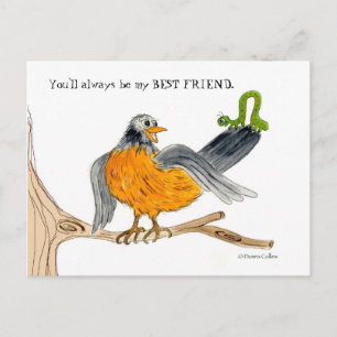 Carte Postale Robin et ver vert