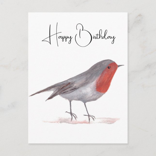 Carte Postale Robin oiseau aquarelle Art d'anniversaire Festif H (Devant)