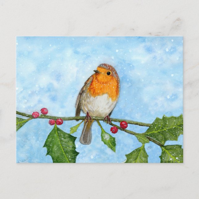 Carte postale Robin Red Breast Watercolor Painting (Devant)