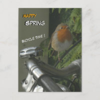 Robin sur vélo fermer Happy Spring Postcard