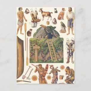 Carte Postale Robinson Crusoe, Jouets Vintages en papier victori