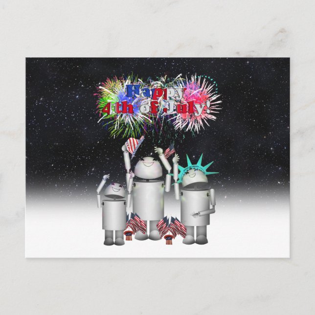 Carte Postale Robo-x9 célèbre le ciel nocturne 4 juillet (Devant)