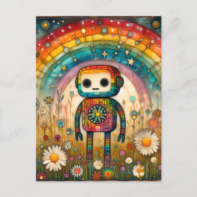 Carte Postale Robot adorable arc-en-ciel (Devant)
