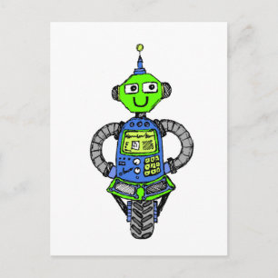 Carte Postale Robot Arnie, bleu et vert