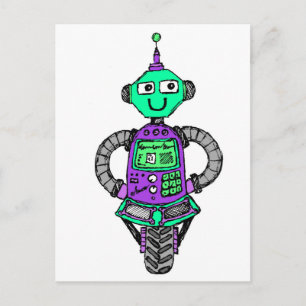 Carte Postale Robot Arnie, violet et vert