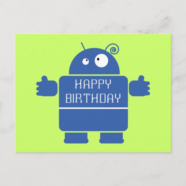 Carte postale Robot Bleu Cute (Devant)