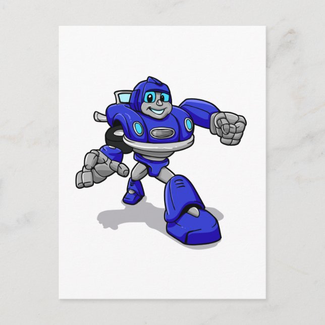 Carte Postale Robot bleu pour enfants - Choisir la couleur arriè (Devant)