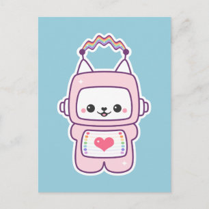Carte Postale Robot de chat rose mignon