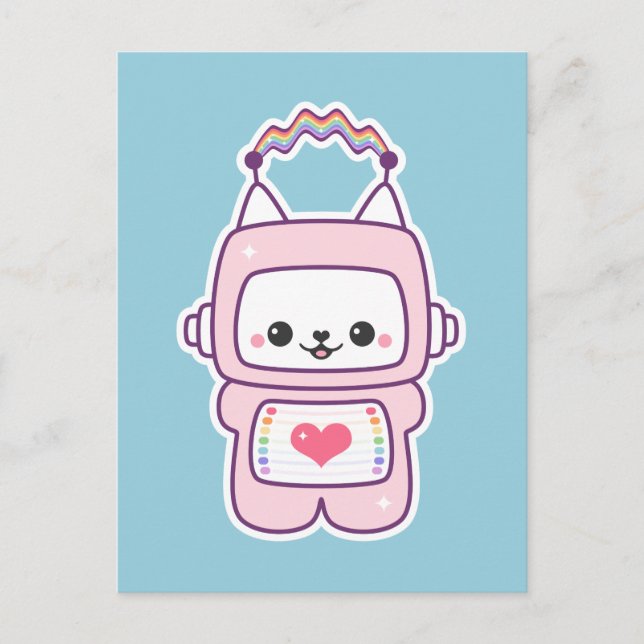 Carte Postale Robot de chat rose mignon (Devant)