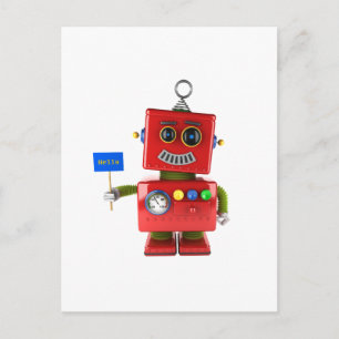 Carte Postale Robot de jouet rouge avec signe de bonjour