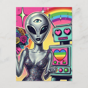 Carte Postale Robot et Alien amoureux