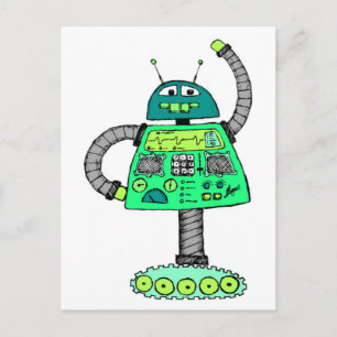 Carte Postale Robot Frankie, vert sur blanc