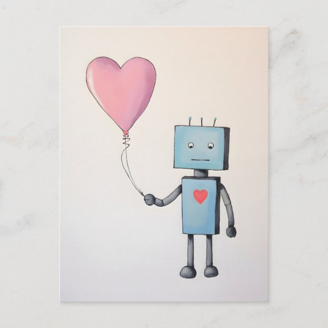 Carte Postale Robot mignon avec le ballon du coeur Poster (Devant)