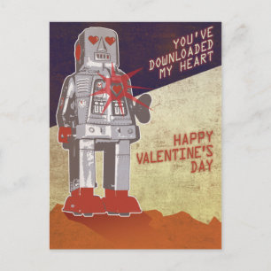 Carte Postale Robot Rétro - Vous avez téléchargé Mon Coeur ...