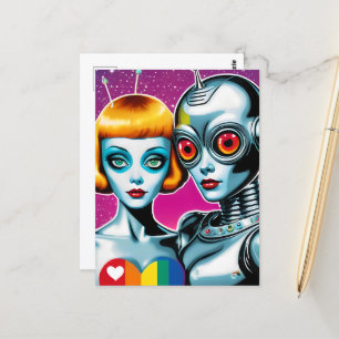 Carte Postale Robots Rainbow Heart