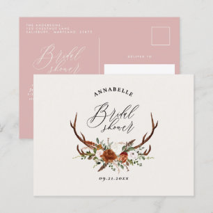 Carte Postale Robuste rose cerf fleurie élégante douche nuptiale