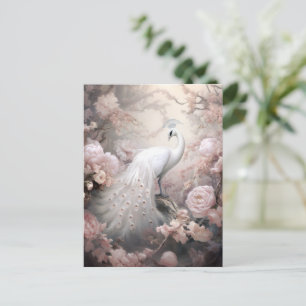 Carte Postale Rocher blanc romantique et Fleurs rose pâle