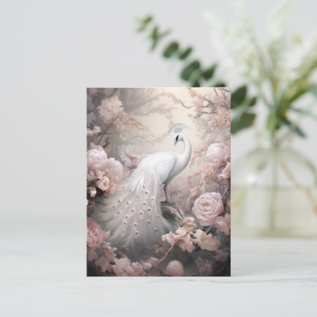 Carte Postale Rocher blanc romantique et Fleurs rose pâle (Debout devant)