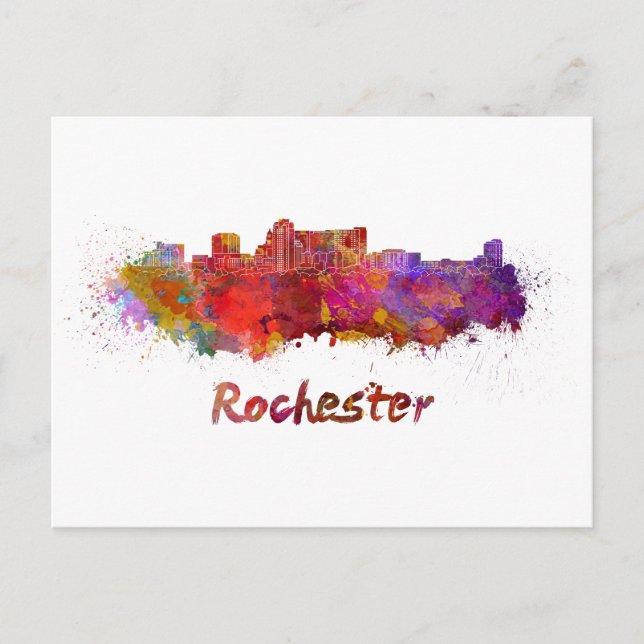 Carte Postale Rochester MN skyline en aquarelle (Devant)