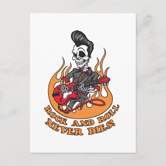 Carte Postale Rock And Roll Ne Meurt Jamais Squelette Guitare (Devant)