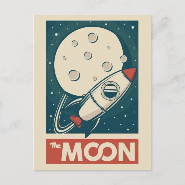 Carte Postale Rocket Moon Retro Galaxy (Devant)