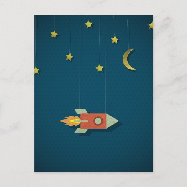 Carte Postale Rocket vintage dans l'espace (Devant)