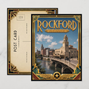 Carte Postale Rockford Illinois Art Déco vintage de l'âge d'or